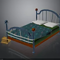 Blue Metal Kids Bed With Red Spherical Decor Green Mattress Blue Bedspread And Yellow Box