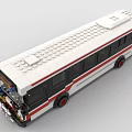 White and Red Building Blocks Bus with Detailed Windows and Red Wheels
