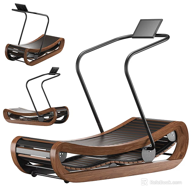 Modern Curved Fitness Equipment With Wooden Frame And Metal Structure 3d model 