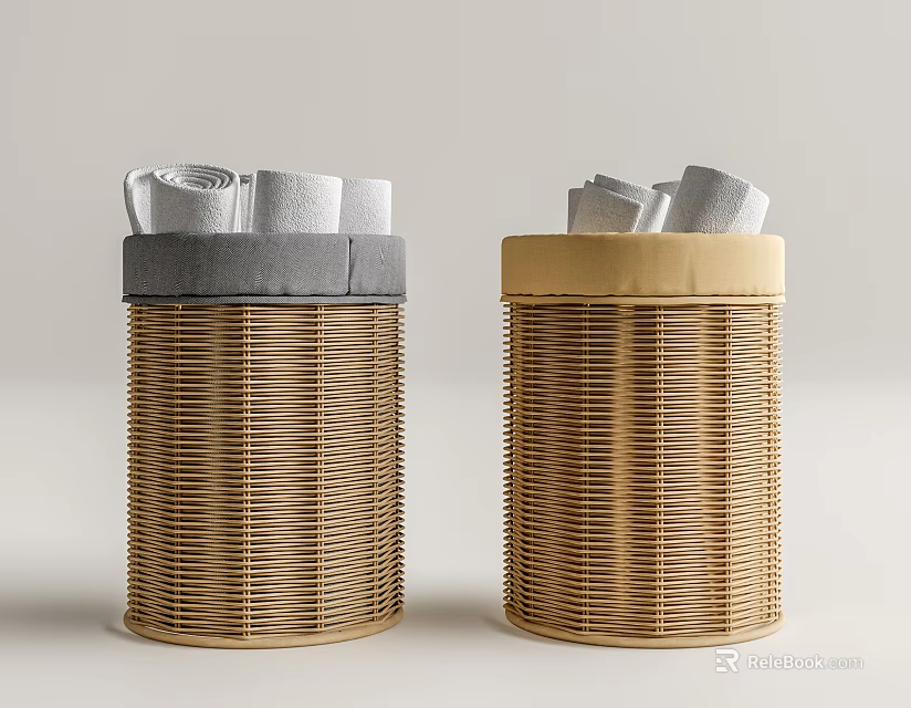 Woven Storage Baskets Set of Two with Gray and Beige Tops 3d model 