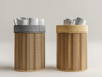 Woven Storage Baskets Set of Two with Gray and Beige Tops 3d model