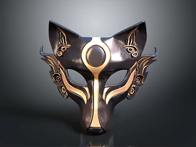 Black And Gold Decorative Animal Shaped Mask With Intricate Patterns And Symmetric Design 3d model