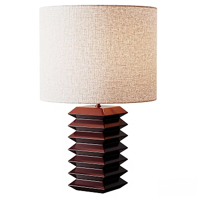 Modern Minimalist Table Lamp With Beige Fabric Shade And Dark Red Stacked Base 3d model