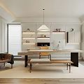 Quiet Study Cream Study Book Desk and Chair Combination Bookshelf 3d model