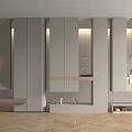 Modern Entryway Hallway Design With Lighted Cabinets Mirror And Herringbone Floor 3d model