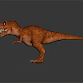 Realistic Brown T Rex Dinosaur Model With Sharp Teeth Red Eyes Standing On Dark Background 3d model