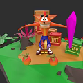 Fox Character With Tropical Plants Mangoes TNT Crates And Pink Crystal