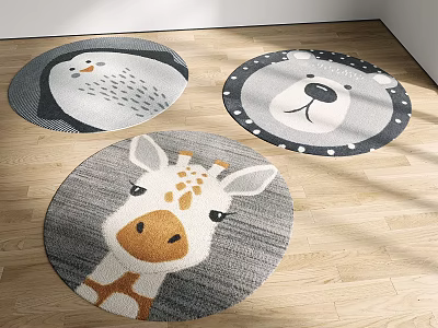 Round Rugs With Cute Penguin Bear Giraffe Animal Patterns For Kids Room Decor 3d model