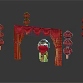 Red Curtain Furniture With Hanging Red Lanterns And Traditional Decorative Design