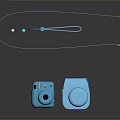 Two Blue Portable Instant Digital Cameras With Matching Adjustable Camera Strap 3d model
