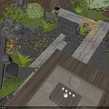 Japanese Style Garden Courtyard With Stone Pathway Gravel Decoration Green Plants And Wooden Platform