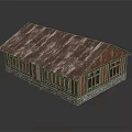Wooden House Featuring Weathered Metal Roof Wooden Walls Stone Base And Windows