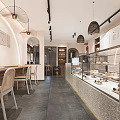 Cozy Modern Dessert Shop Interior With Glass Display Cases Pastry Counter And Seating Area