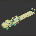 Cream Colored Model Flatbed Truck With Long Flatbed And Green Detail
