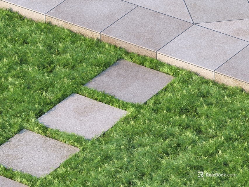 Outdoor Garden Stepping Stones Path With Natural Stone Slabs On Green Grass 3d model 