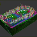 3D Green Scene Component With Rectangular Base And Grass Like Structures