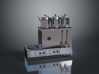 Stainless Steel Modern Kitchen Electronic Appliance With Three Kettles Control Panel And Heating Plate 3d model