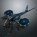 Futuristic Sci Fi Aircraft With Dual Blue Glowing Rotors Streamlined Body And Metallic Texture