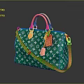 Stylish Green Fashion Bag With Orange Handles Shoulder Strap And White Patterns