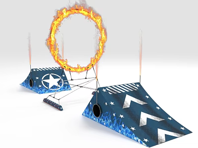 Commercial Stunt Performance Equipment With Flaming Ring And Star Stripe Patterned Ramps 3d model