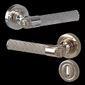 Classic Brass Door Handle With Ribbed Surface And Lion Head Decorative Detail