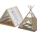 Garden Decorative Teepee Tents White Beige With String Lights Wooden Base And Cushions