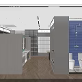 Bathroom Products Store Interior With Shelves Toilets Shower Heads Blue Tiled Walls And Wooden Flooring