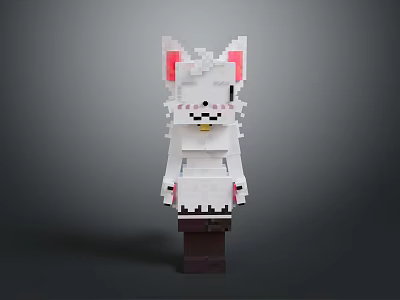 Cute Pixelated White Cat With Pink Ears Block Toy Figure Design 3d model