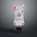 Cute Pixelated White Cat With Pink Ears Block Toy Figure Design