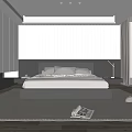 Modern Bedroom Interior Design With Gray Bed White Ribbed Wall And Light Curtains
