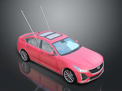 Red Shiny Sedan With Sunroof Antennas And Modern Black Design Wheels 3d model