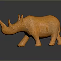 Orange Textured Rhino Sculpture With Detailed Surface On Dark Reflective Background