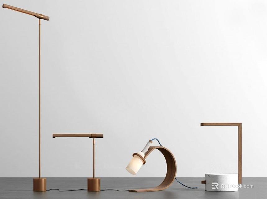 Modern Minimalist Lighting Combination With Floor Lamp Table Lamp Curved Design And Marble Base 3d model 