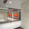 Spacious Subway Station Corridor With Red Billboards Exit Signs Shiny Floor And Modern Ceiling Design