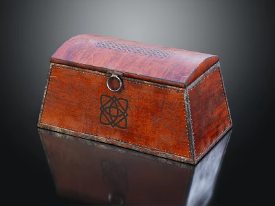 Brown Wooden Decorative Box With Carved Pattern Metal Ring And Glossy Texture 3d model