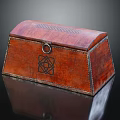 Brown Wooden Decorative Box With Carved Pattern Metal Ring And Glossy Texture