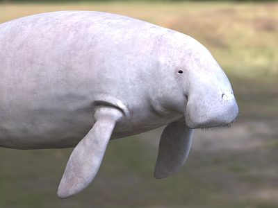 Gentle Gray Manatee Aquatic Animal With Rounded Body And Flippers In Marine Life 3d model
