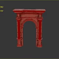 Red Decorative Fireplace With Arch Structure And Ornate Columns For Interior 3d model