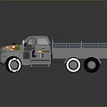 Camouflage Patterned Truck with Blue Cargo Bed and White Base Design