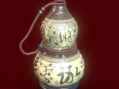 Traditional Gourd Ornament Decoration Set With Decorative Patterns Chinese Characters Red String And Base 3d model