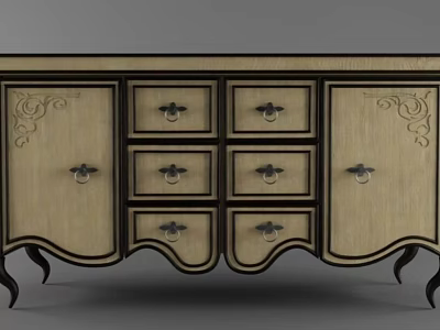 Classic Wooden Entryway Cabinet With Carved Details Drawers Cabinet Doors And Black Legs 3d model