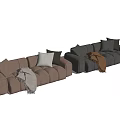 Modern Multi Seater Sofa With Soft Plush Cushions And Cozy Throw Blanket 3d model