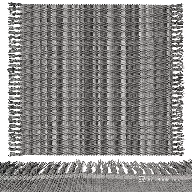 Square Rug With Striped Pattern In Gray Tones And Fringed Edges 3d model 