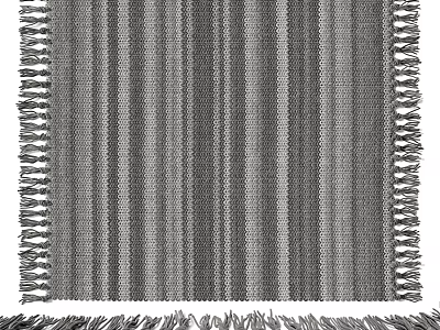 Square Rug With Striped Pattern In Gray Tones And Fringed Edges 3d model
