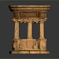 Rustic Stone Garden Ornament With Circular Base Carved Columns And Moss Accents