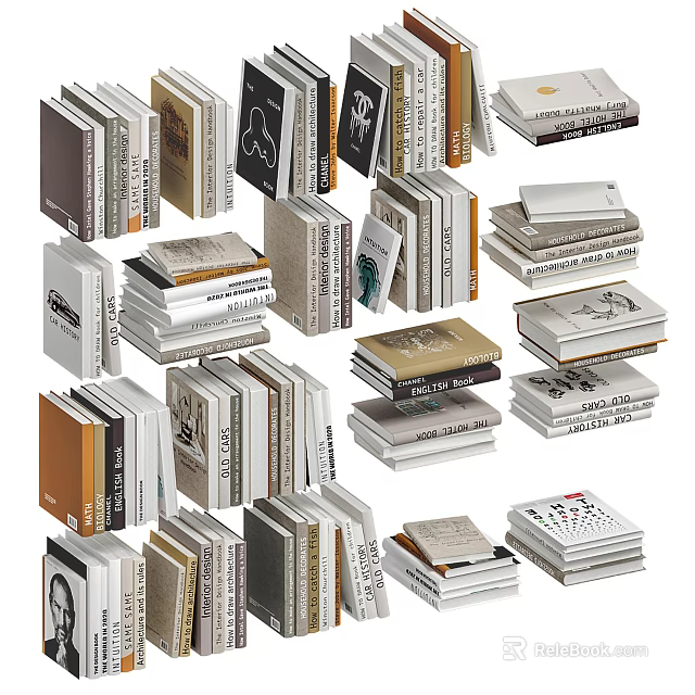 Various Stacked Books And Magazines With Diverse Covers In Reading Collection 3d model 