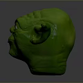 Green Fictional Creature Character Head With Large Ears And Detailed Facial Features