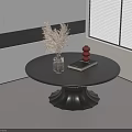 Black Round Coffee Table with Scalloped Base Dried Pampas Grass Book And Red Decorative Objects 3d model
