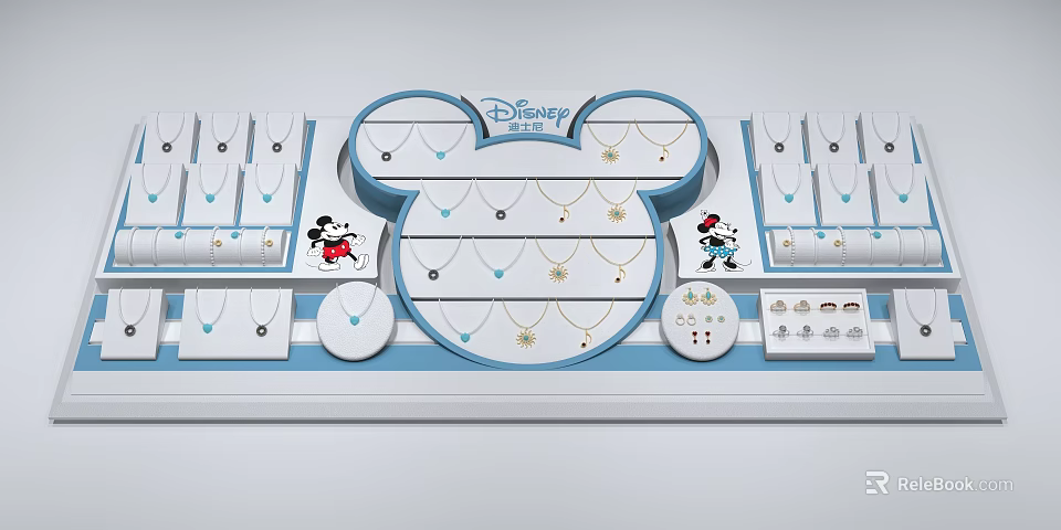 Disney Themed Jewelry Display Cabinet Mickey Mouse Ear Shape Design With Hanging Necklaces And Pendants 3d model 