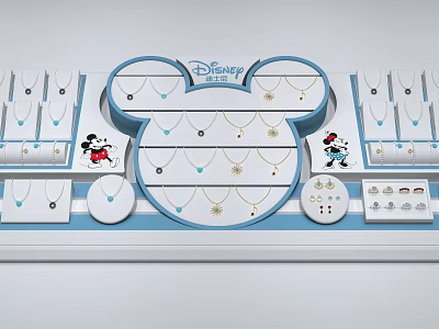 Disney Themed Jewelry Display Cabinet Mickey Mouse Ear Shape Design With Hanging Necklaces And Pendants 3d model